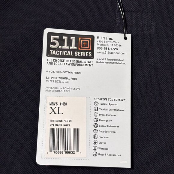 5.11 Tactical Series Professional Polo XL Dark Navy Short Sleeve NWT - Picture 7 of 12